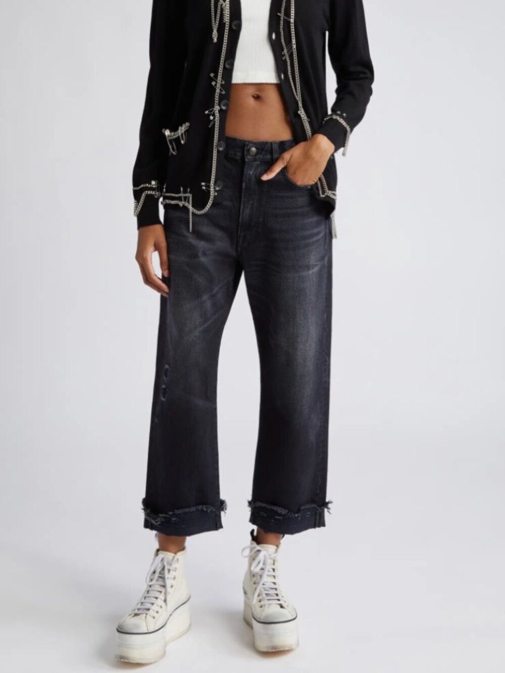 R13 Distressed Boyfriend Jean in Jake Black